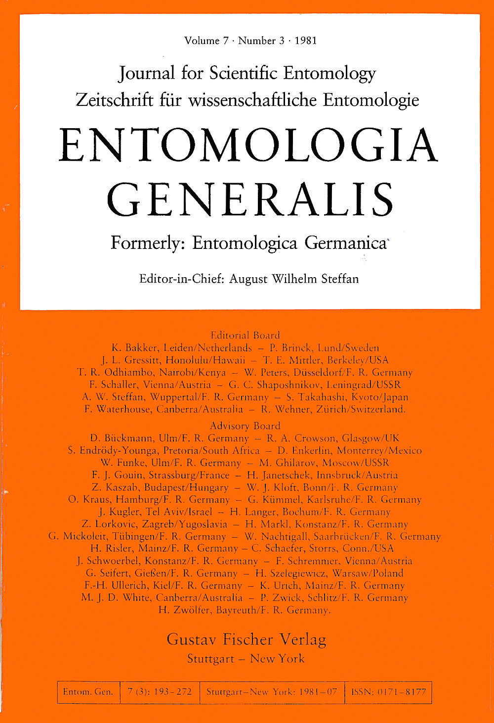 Cover image of: Entomologia Generalis Volume 7 Number 3
