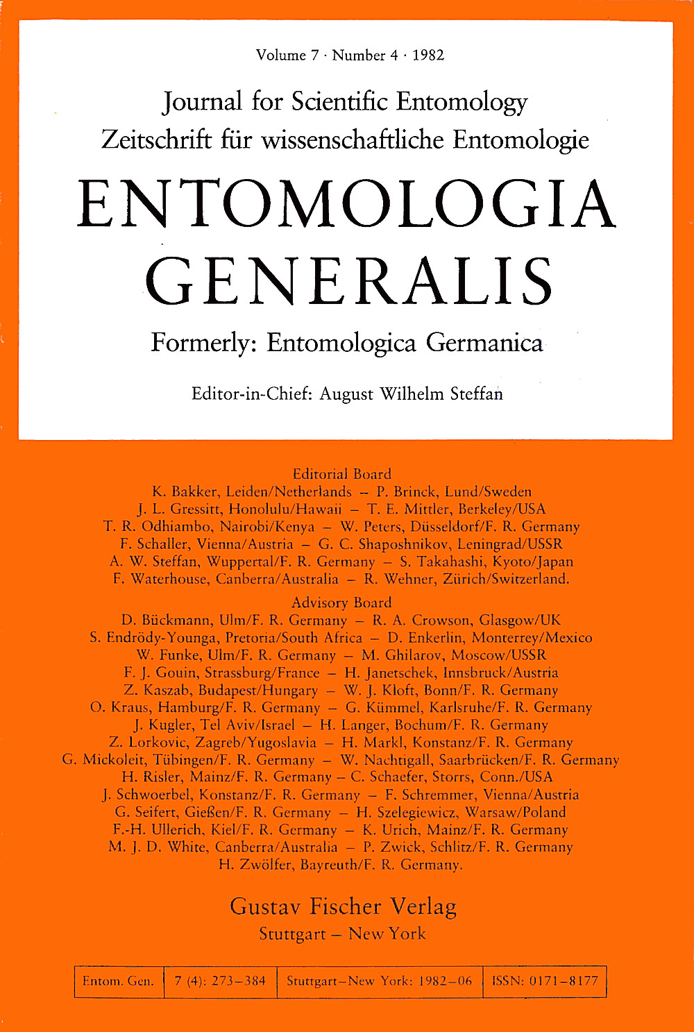 Cover image of: Entomologia Generalis Volume 7 Number 4