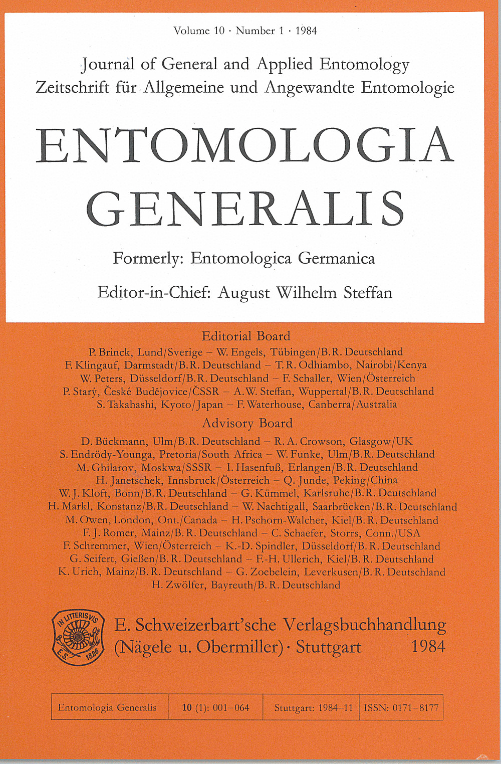 Image de couverture de: Entomologia Generalis Volume 10 Number 1
