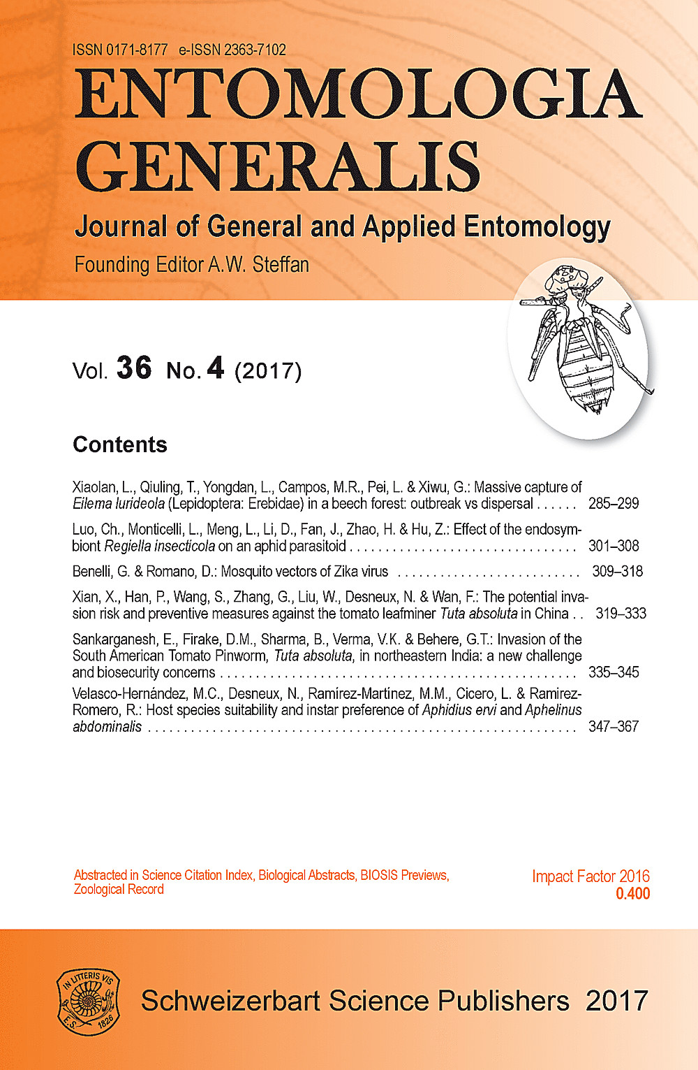 Cover image of: Entomologia Generalis Volume 36 Number 4