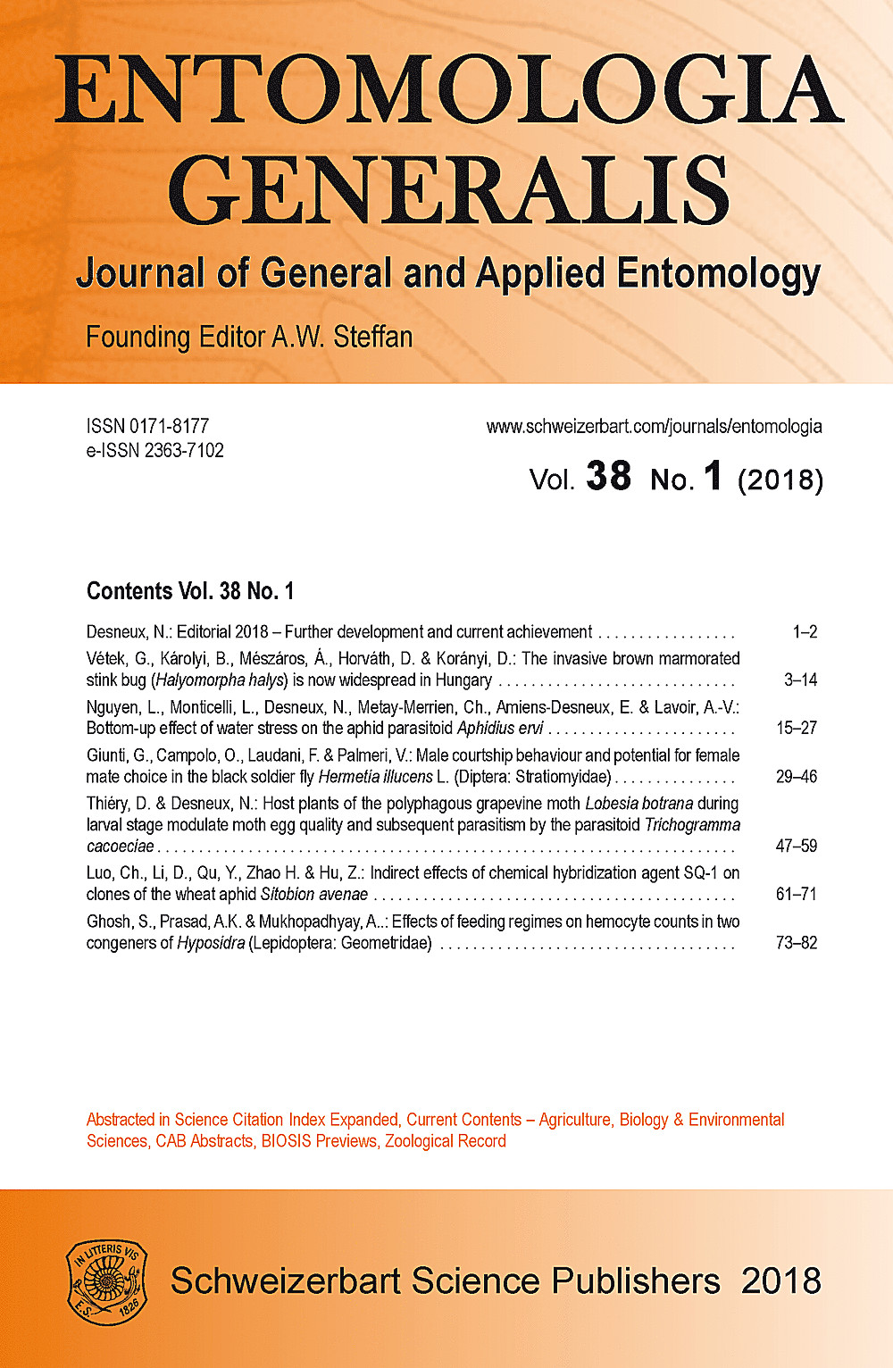 Image de couverture de: Entomologia Generalis Volume 38 Number 1