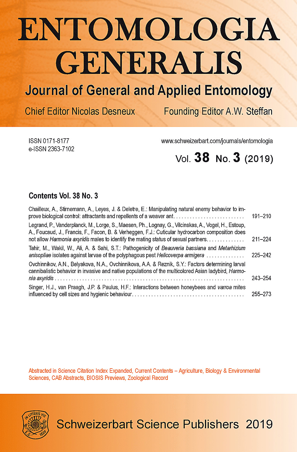 Image de couverture de: Entomologia Generalis Volume 38 Number 3