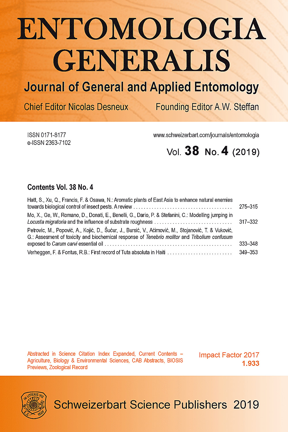 Image de couverture de: Entomologia Generalis Volume 38 Number 4