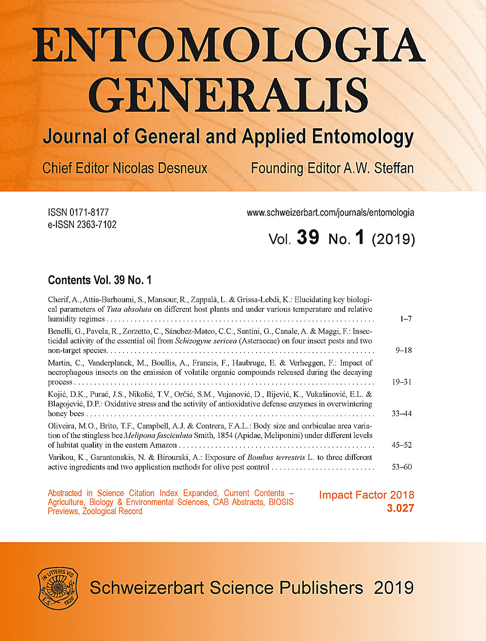Image de couverture de: Entomologia Generalis Volume 39 Number 1