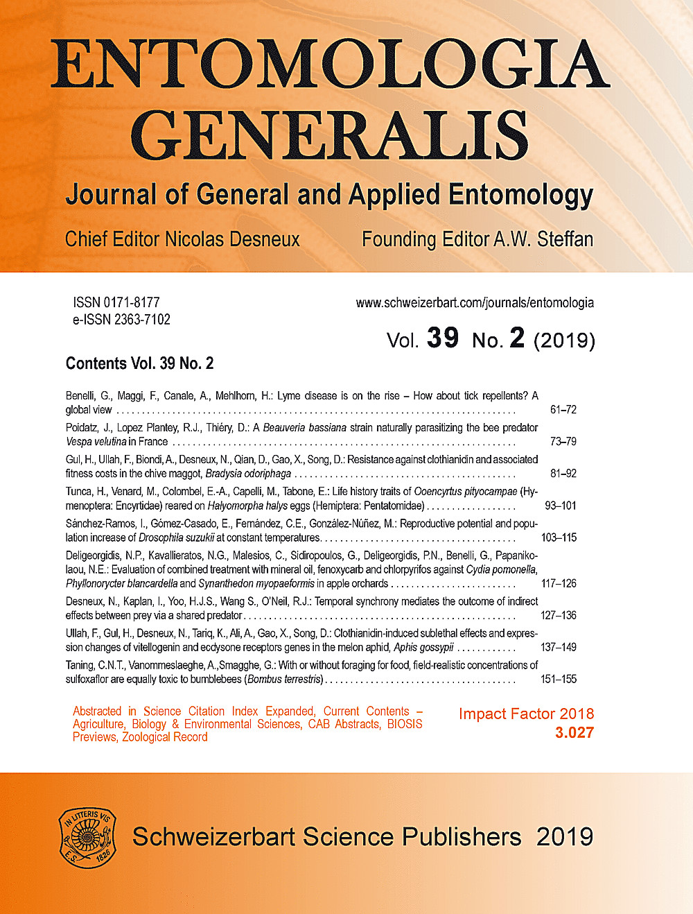 Image de couverture de: Entomologia Generalis Volume 39 Number 2