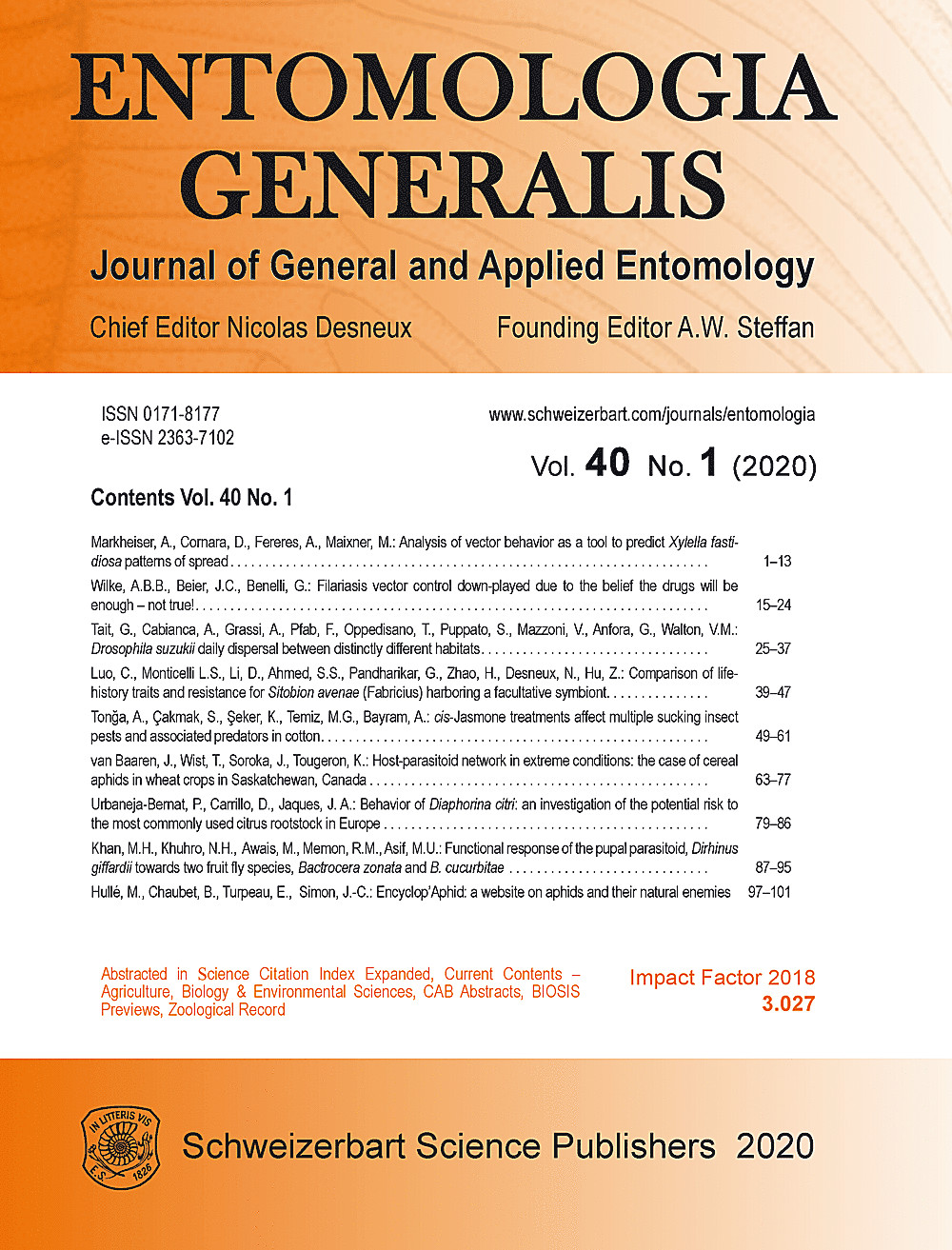 Cover image of: Entomologia Generalis Volume 40 Number 1