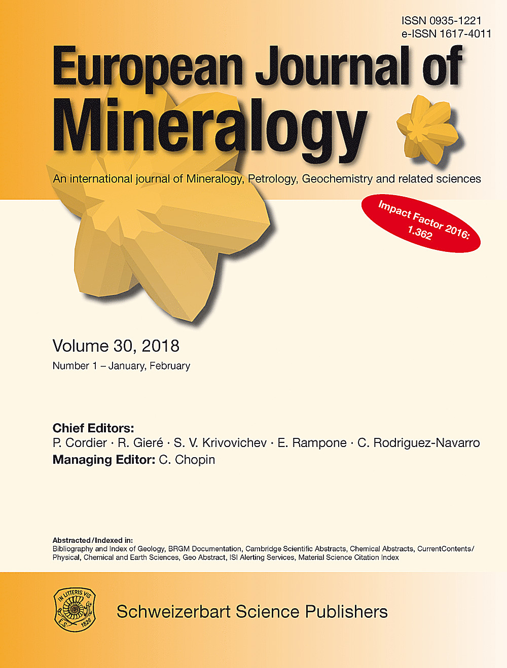 Cover image of: European Journal of Mineralogy Volume 30 Number 1
