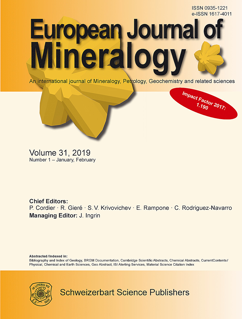 Cover image of: European Journal of Mineralogy Volume 31 Number 1