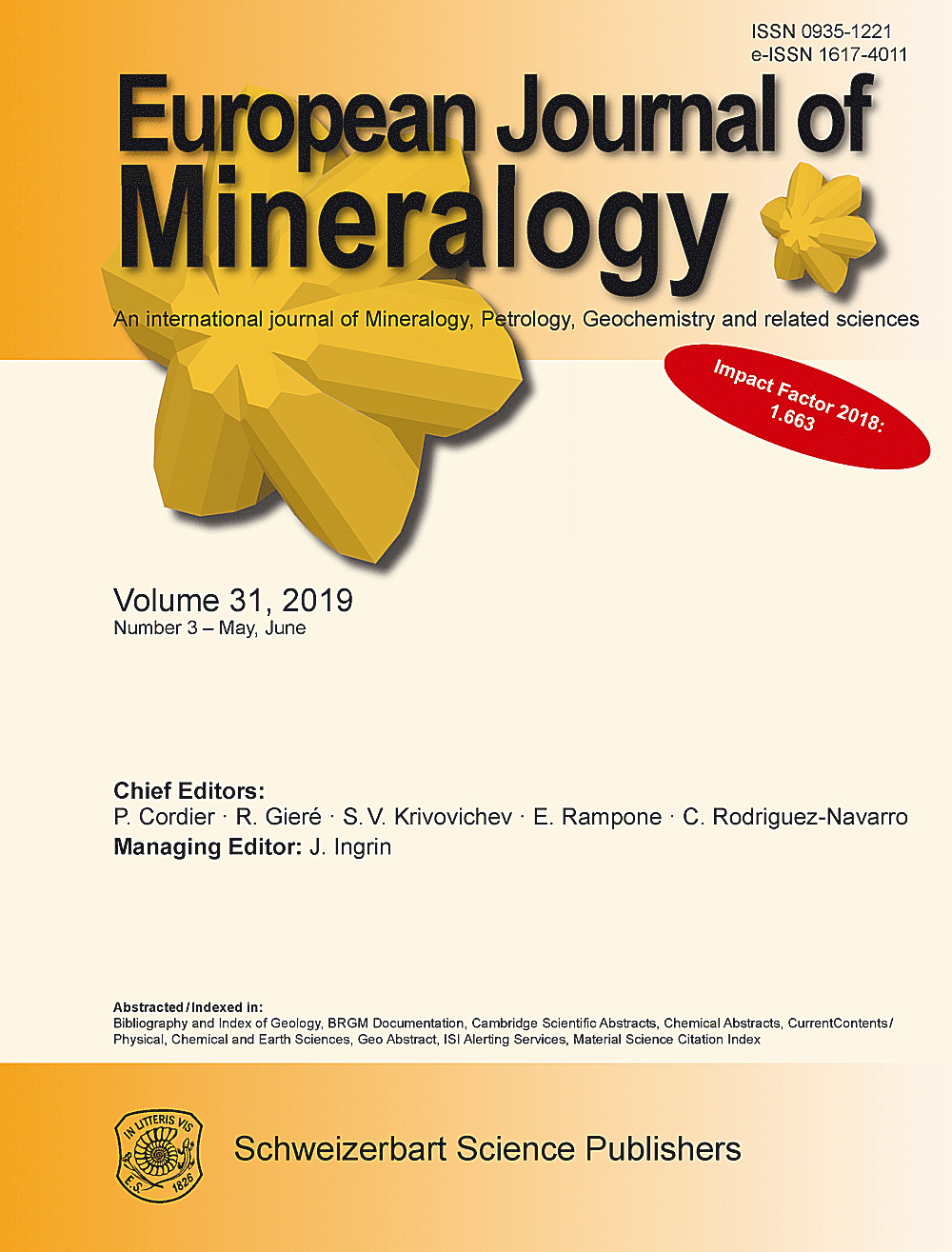 Cover image of: European Journal of Mineralogy Volume 31 Number 3