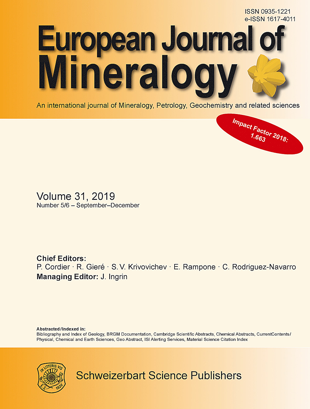 Cover image of: European Journal of Mineralogy Volume 31 Number 5-6