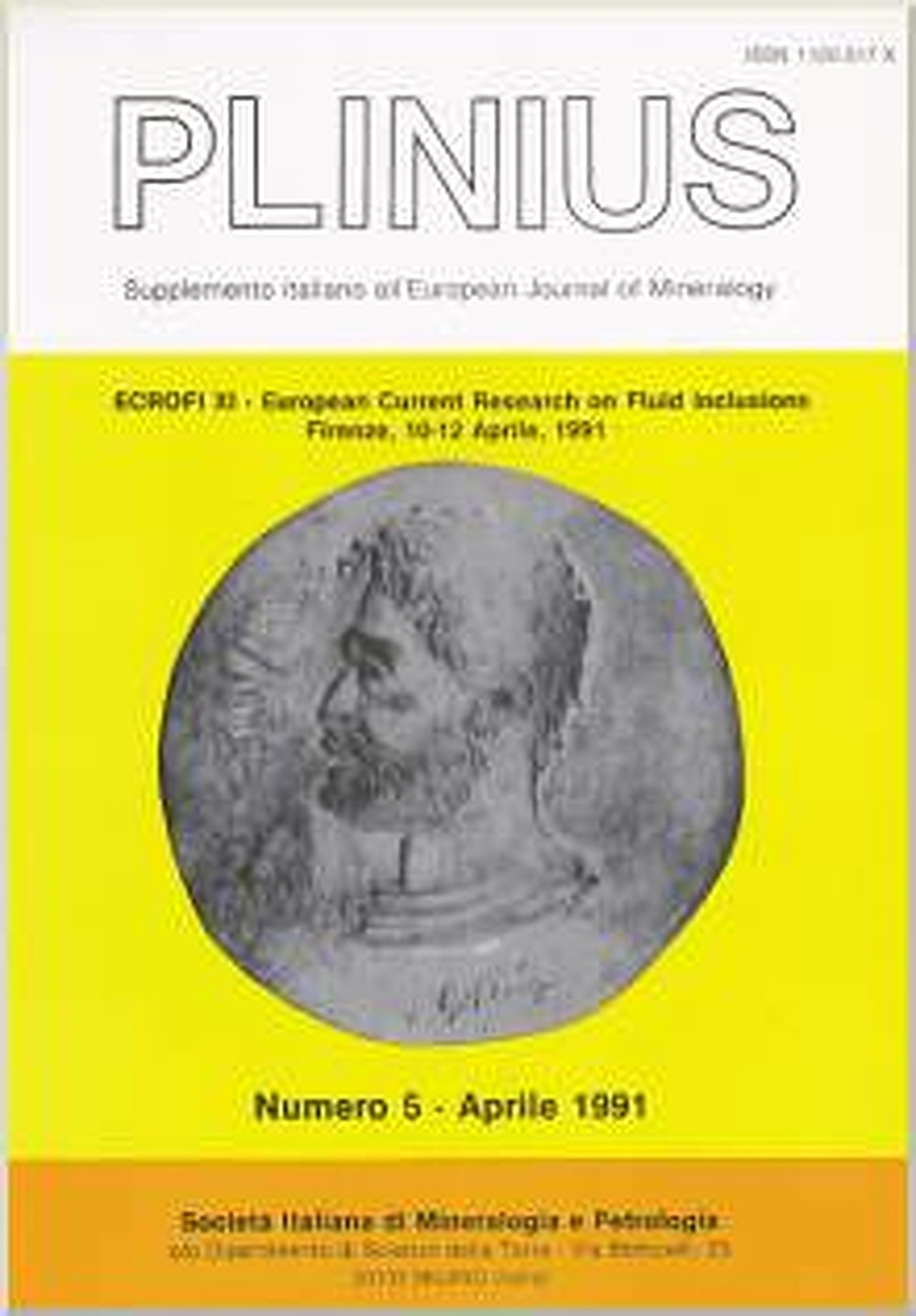 Cover image of:  - Plinius Supplemento italiano all'European Journal of Mineralogy.ECROFI XI:European Current Research on Fluid Inclusions Firenze, 10-12 April,1991 / Abstracts