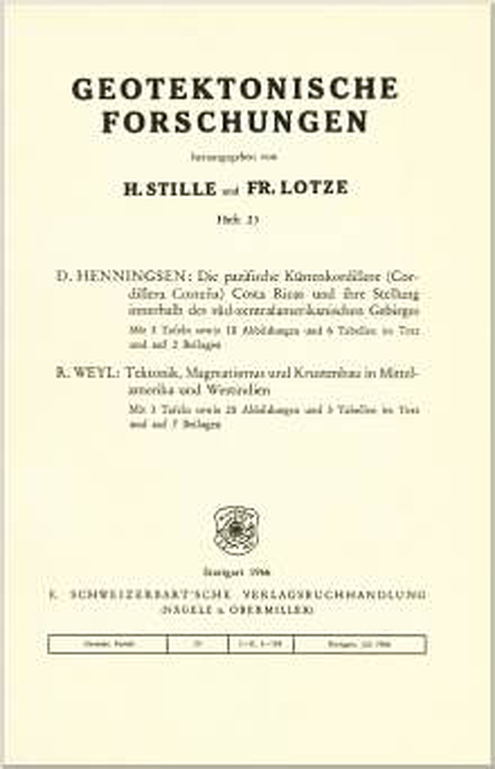 Image de couverture de: Dierk Henningsen; Richard Weyl - Die pazifische Küstenkordillere (Cordillera Costena) Costa Ricas und ihre Stellung innerh. des süd-zentralam. Gebirges Tektonik, Magmatismus und Krustenbau in Mittelamerika und Westindien