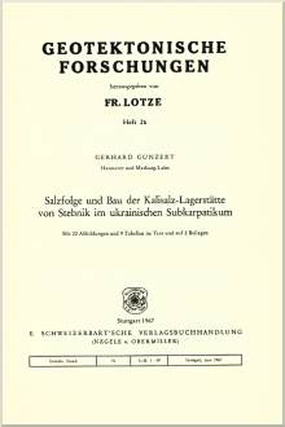 Umschlagbild des Buches: Gerhard Gunzert - Salzfolge und Bau der Kalisalz-Lagerstätte von Stebnik im ukrainischen Subkarpatikum 