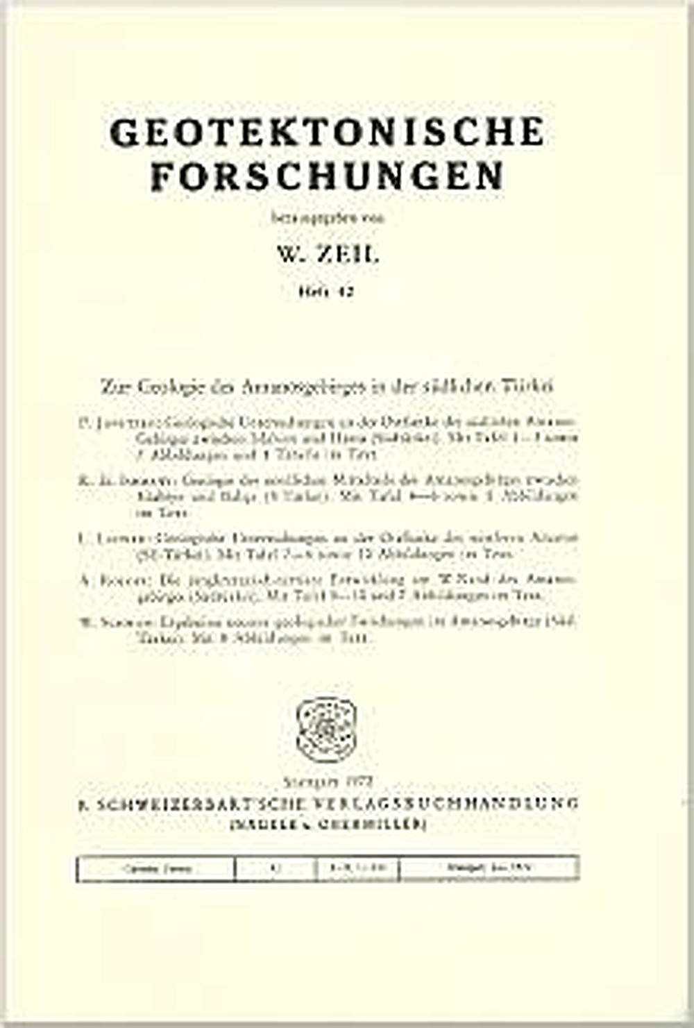 Image de couverture de:  - Zur Geologie des Amanosgebirges in der südlichen Türkei 