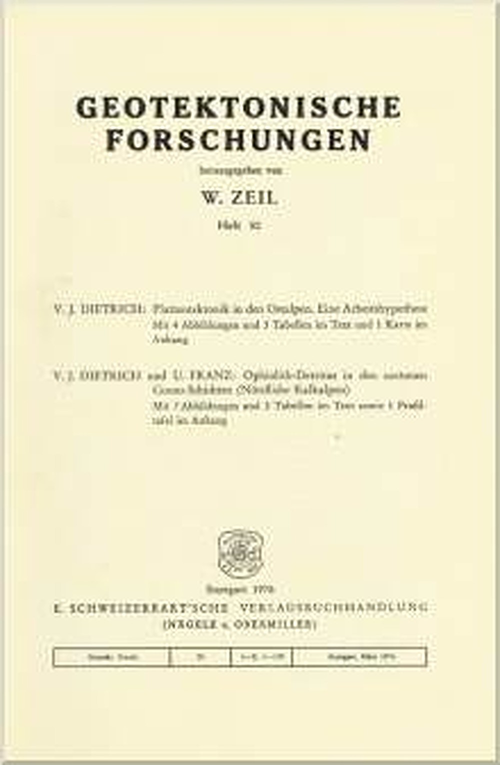 Cover image of: Volker J. Dietrich; Ulrich Franz - Plattentektonik in den Ostalpen. Eine Arbeitshypothese. Ophiolith-Detritus in den santonen Gosau-Schichten
 (Nördliche Kalkalpen)