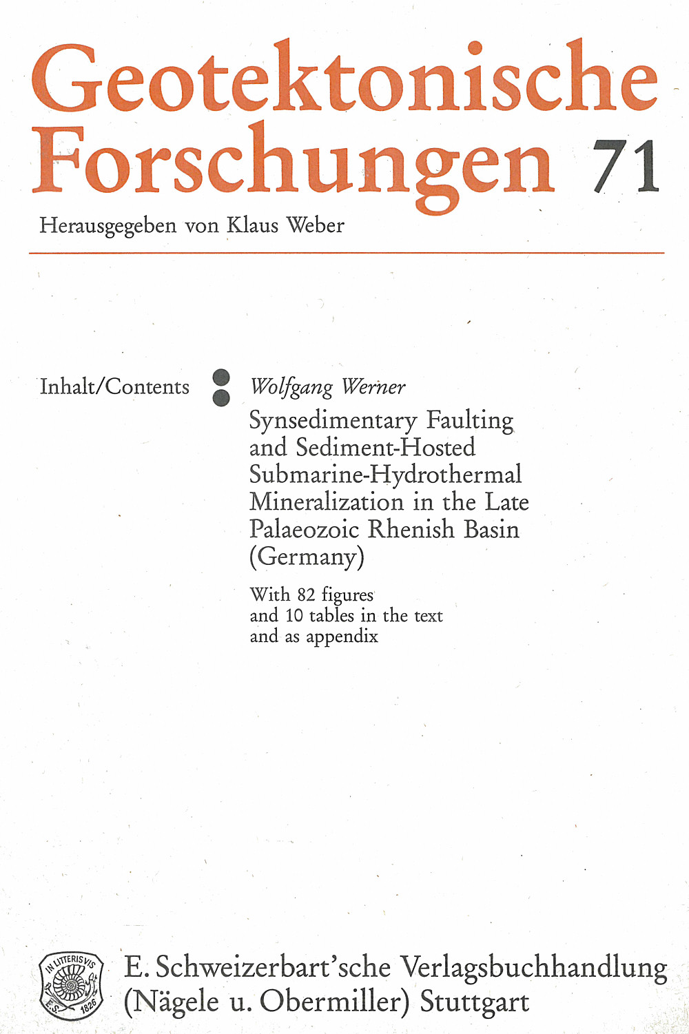 Umschlagbild des Buches: Wolfgang Werner - Synsedimentary faulting and sediment-hosted 
submarine-hydrothermal mineralization in the late 
paleozoic Rhenish Basin (Germany) 