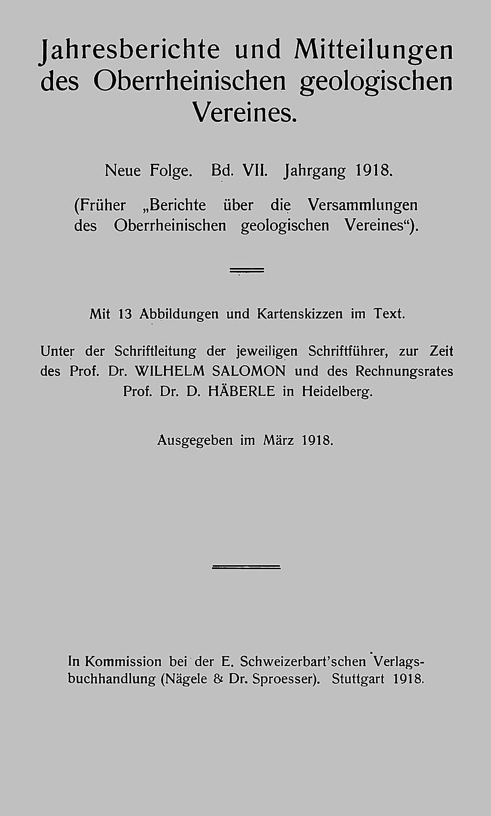 Umschlagbild des Buches: Jahresberichte und Mitteilungen des Oberrheinischen Geologischen Vereins Band 7