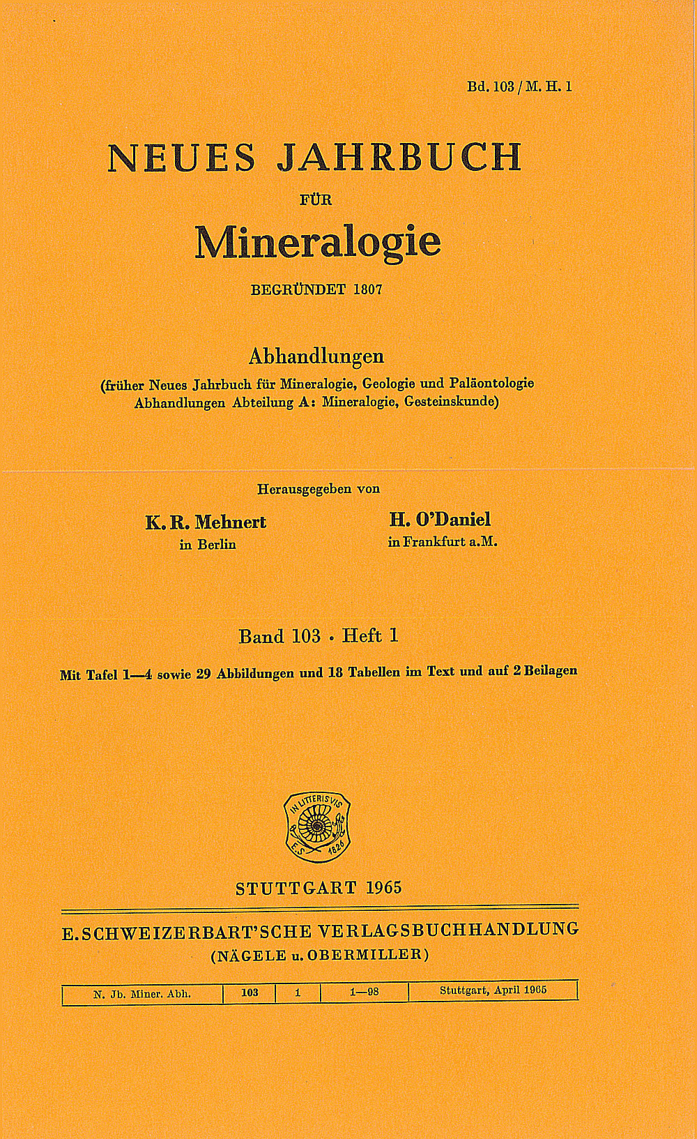 Cover image of: Neues Jahrbuch für Mineralogie - Abhandlungen Band 103 Heft 1
