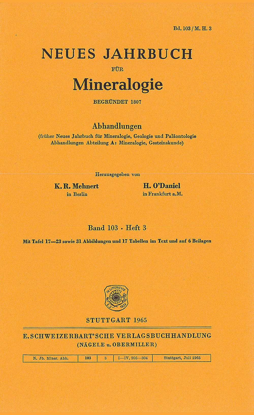 Cover image of: Neues Jahrbuch für Mineralogie - Abhandlungen Band 103 Heft 3