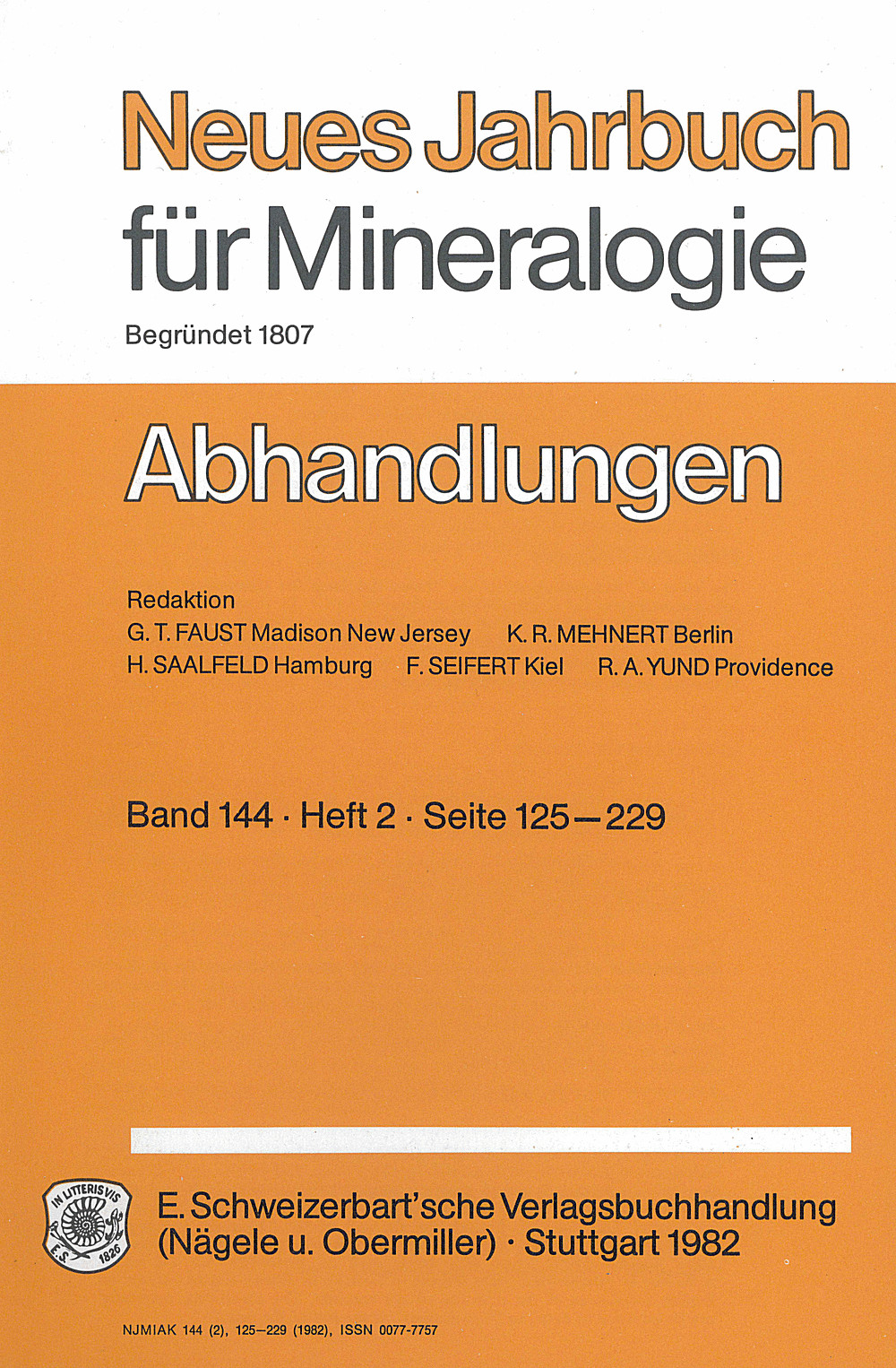 Cover image of: Neues Jahrbuch für Mineralogie - Abhandlungen Band 144 Heft 2
