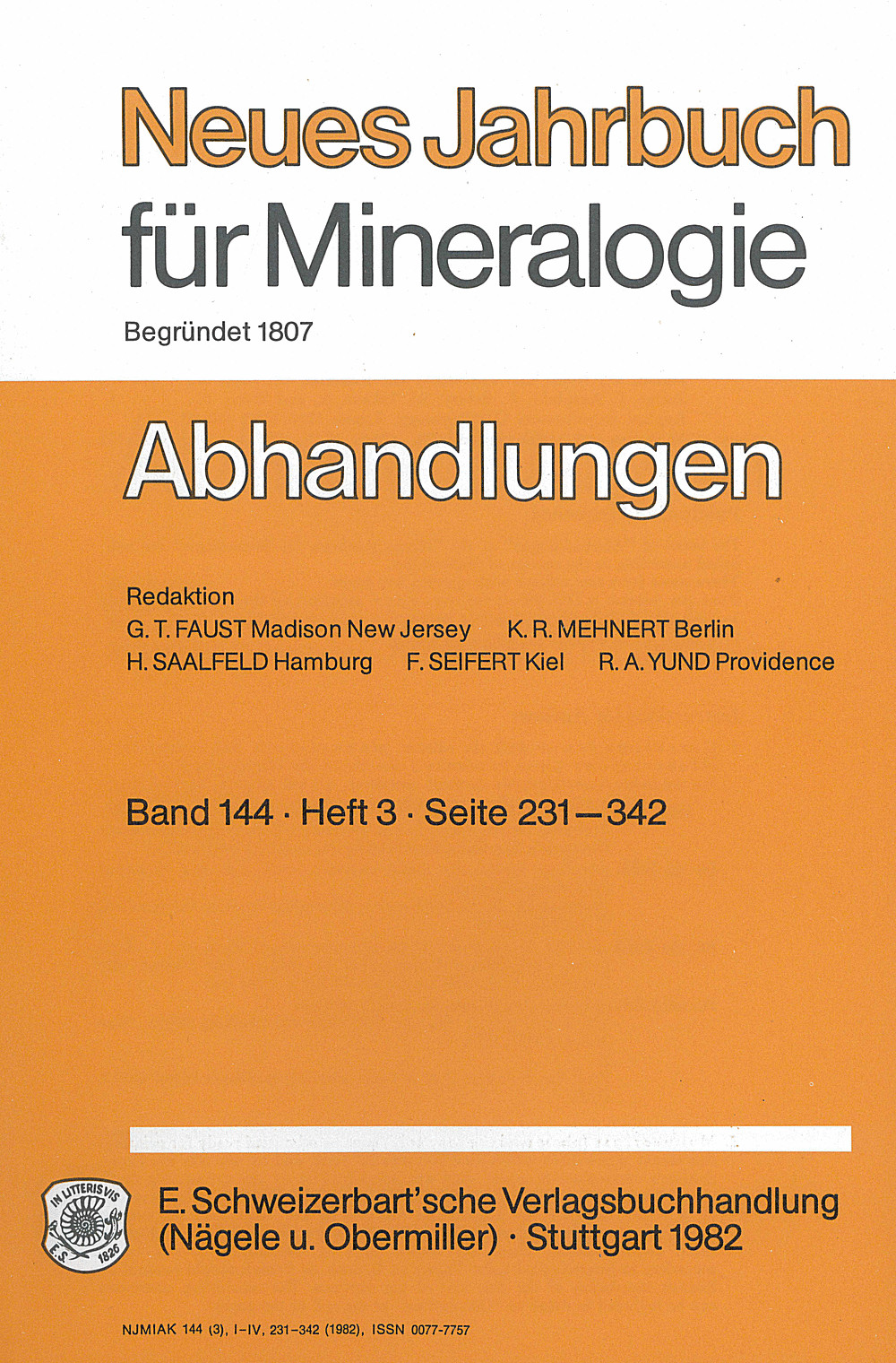 Cover image of: Neues Jahrbuch für Mineralogie - Abhandlungen Band 144 Heft 3