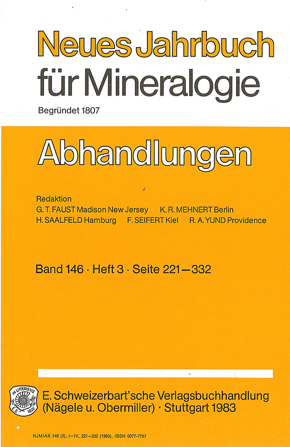 Cover image of: Neues Jahrbuch für Mineralogie - Abhandlungen Band 146 Heft 3