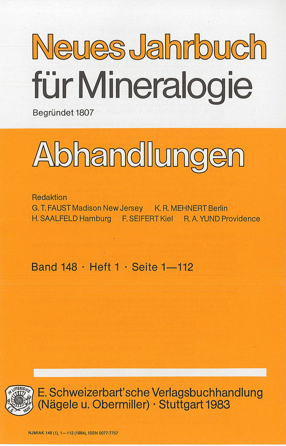 Cover image of: Neues Jahrbuch für Mineralogie - Abhandlungen Band 148 Heft 1