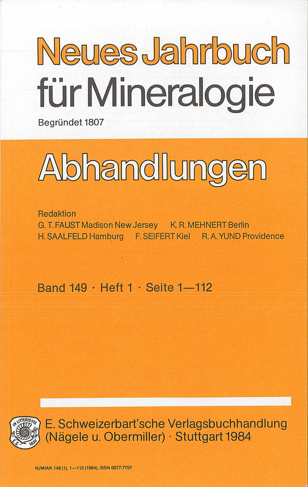 Cover image of: Neues Jahrbuch für Mineralogie - Abhandlungen Band 149 Heft 1
