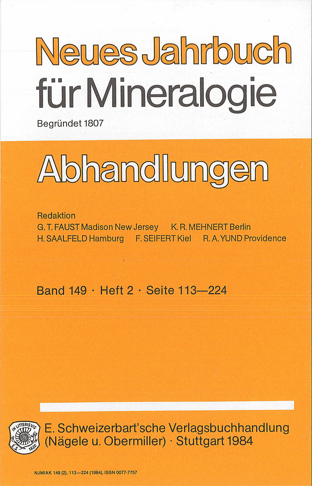 Cover image of: Neues Jahrbuch für Mineralogie - Abhandlungen Band 149 Heft 2