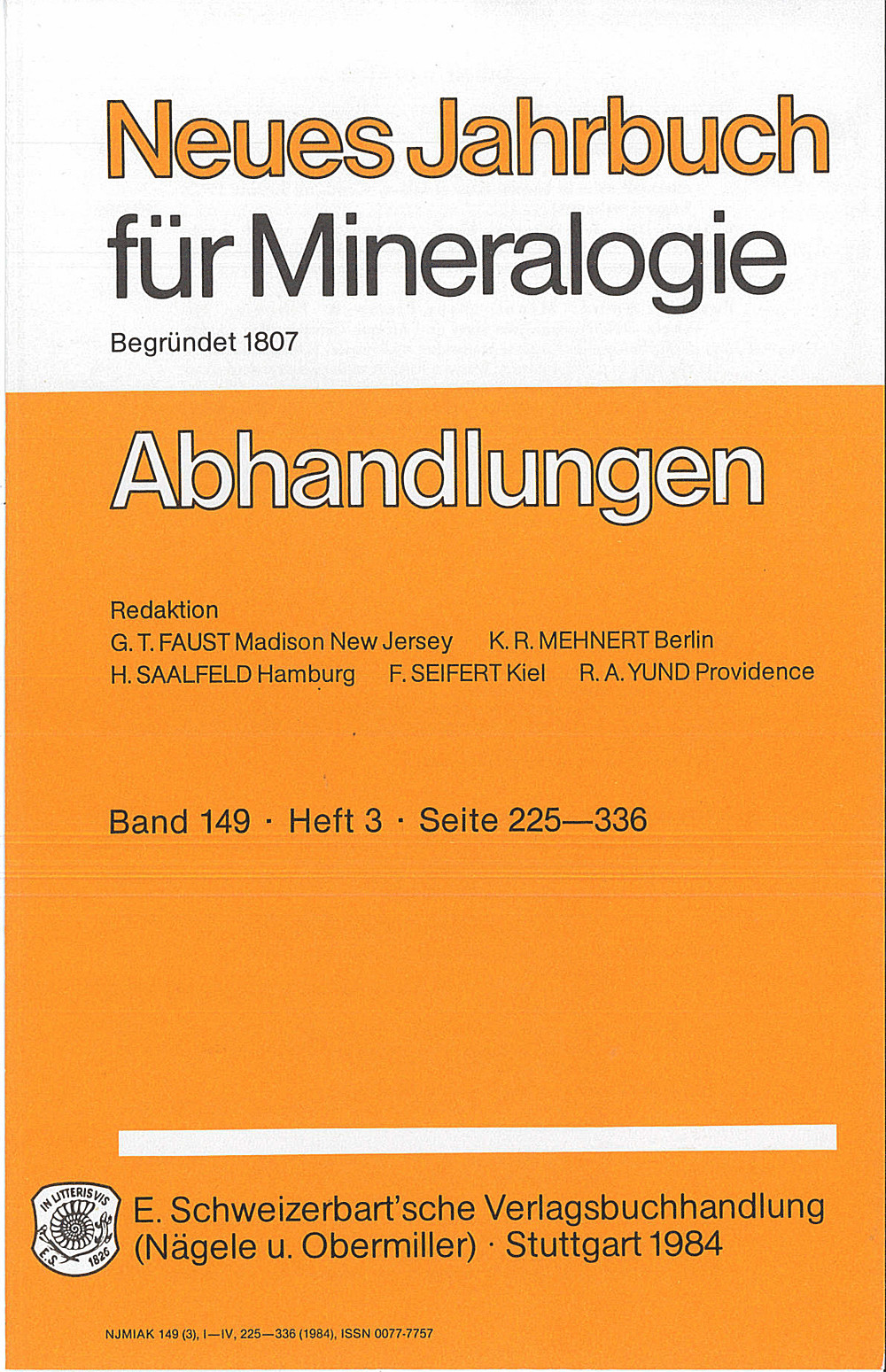 Cover image of: Neues Jahrbuch für Mineralogie - Abhandlungen Band 149 Heft 3