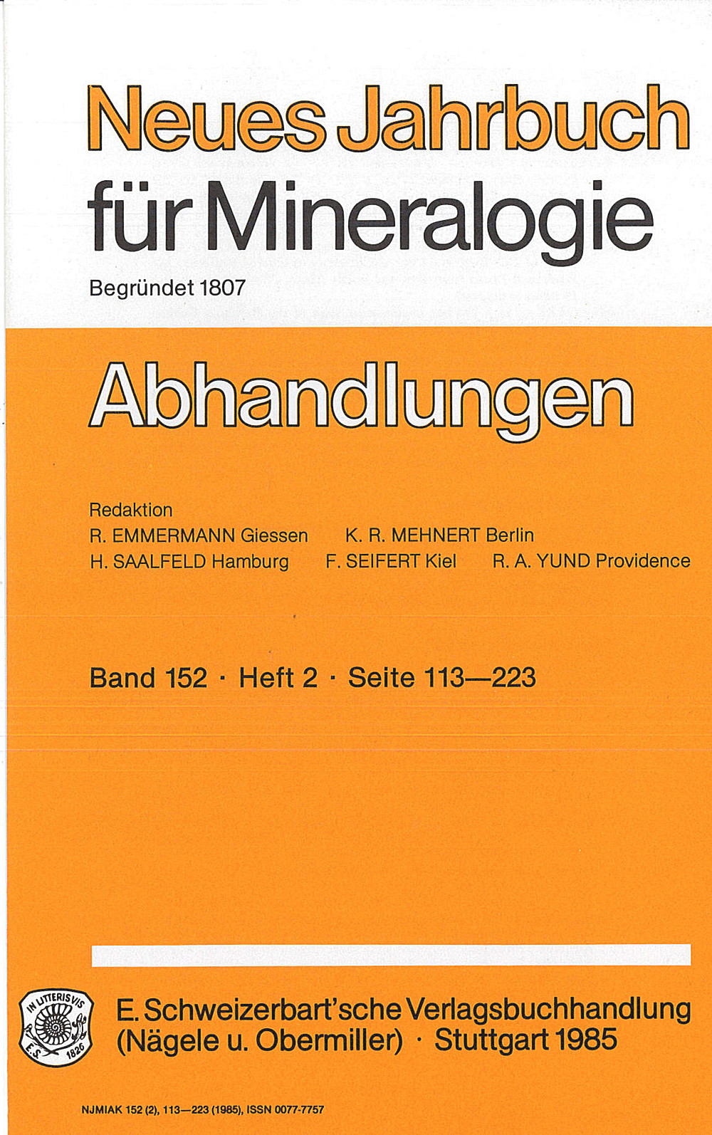 Cover image of: Neues Jahrbuch für Mineralogie - Abhandlungen Band 152 Heft 2