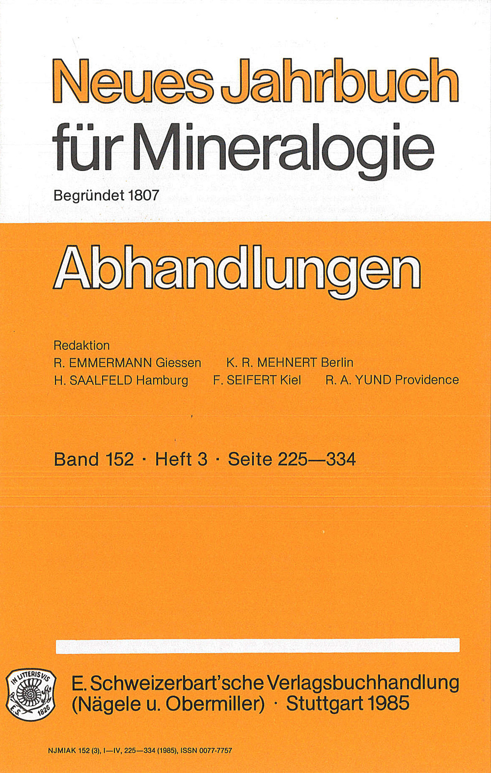 Cover image of: Neues Jahrbuch für Mineralogie - Abhandlungen Band 152 Heft 3