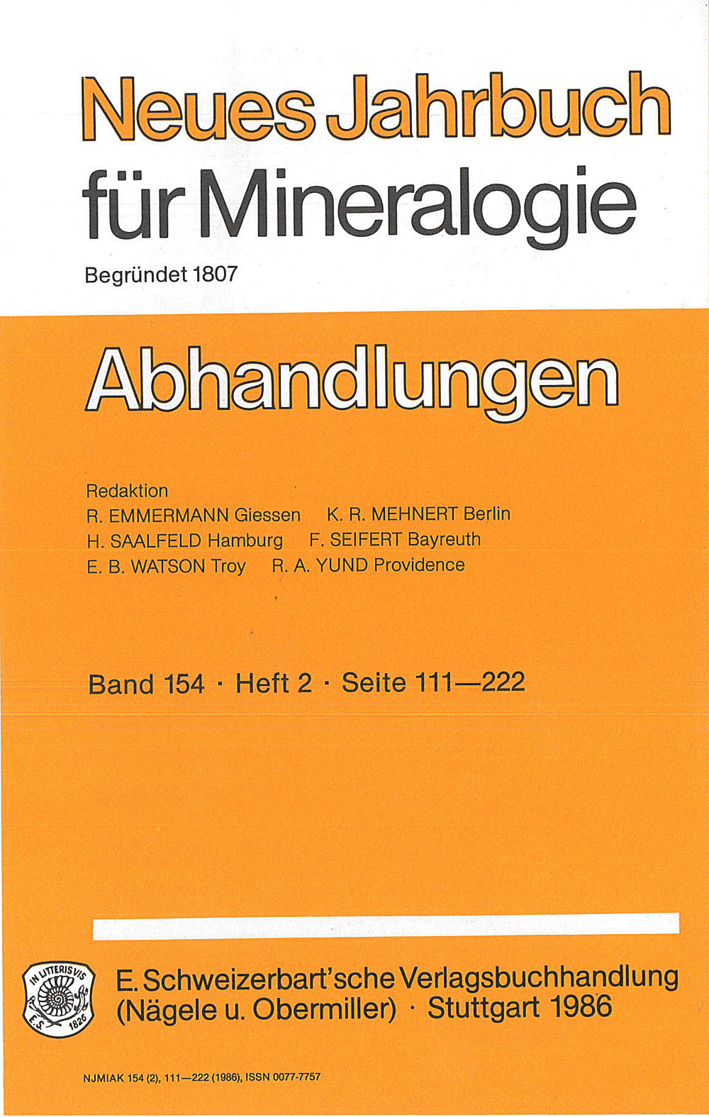 Cover image of: Neues Jahrbuch für Mineralogie - Abhandlungen Band 154 Heft 2