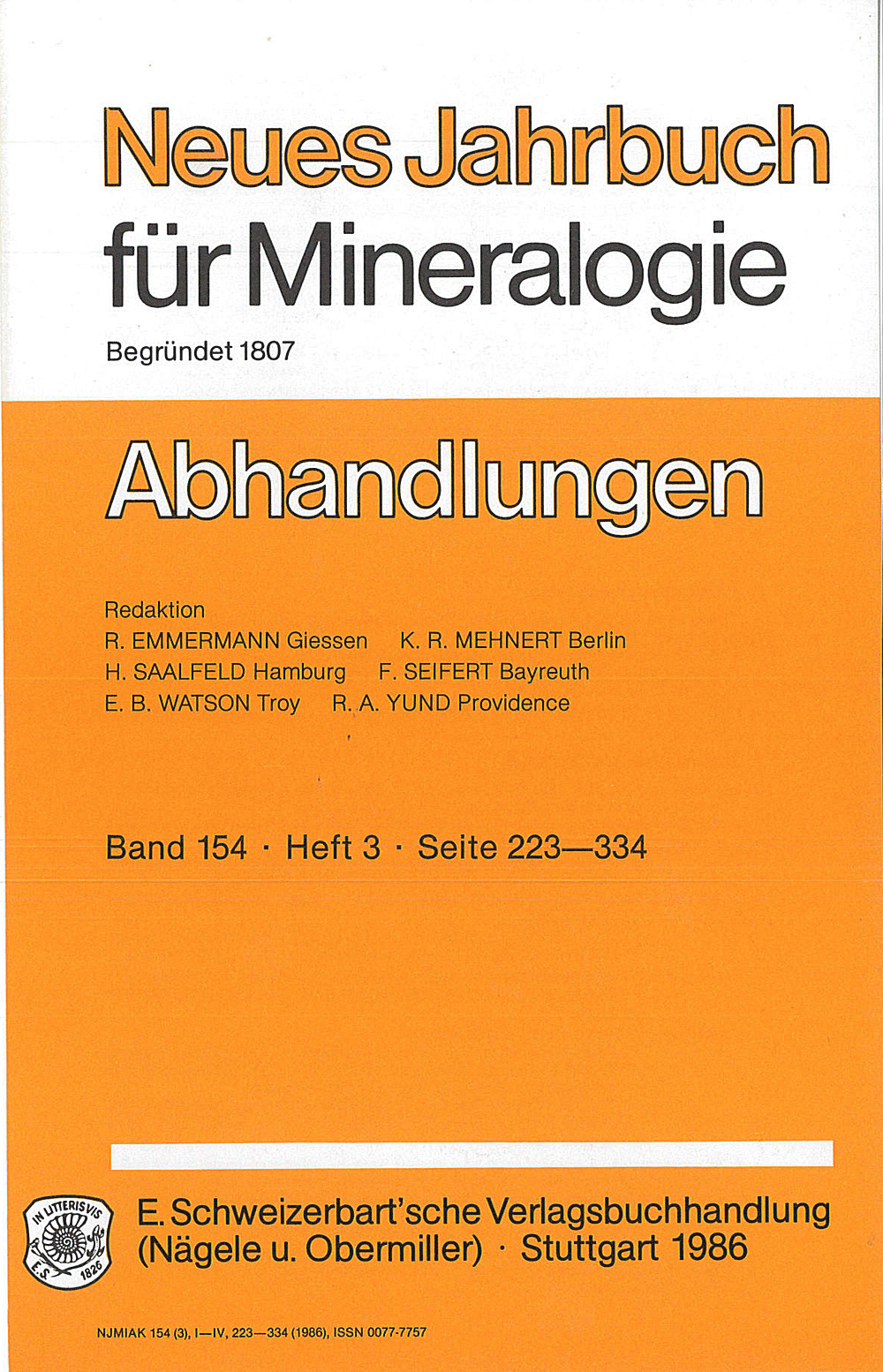 Cover image of: Neues Jahrbuch für Mineralogie - Abhandlungen Band 154 Heft 3