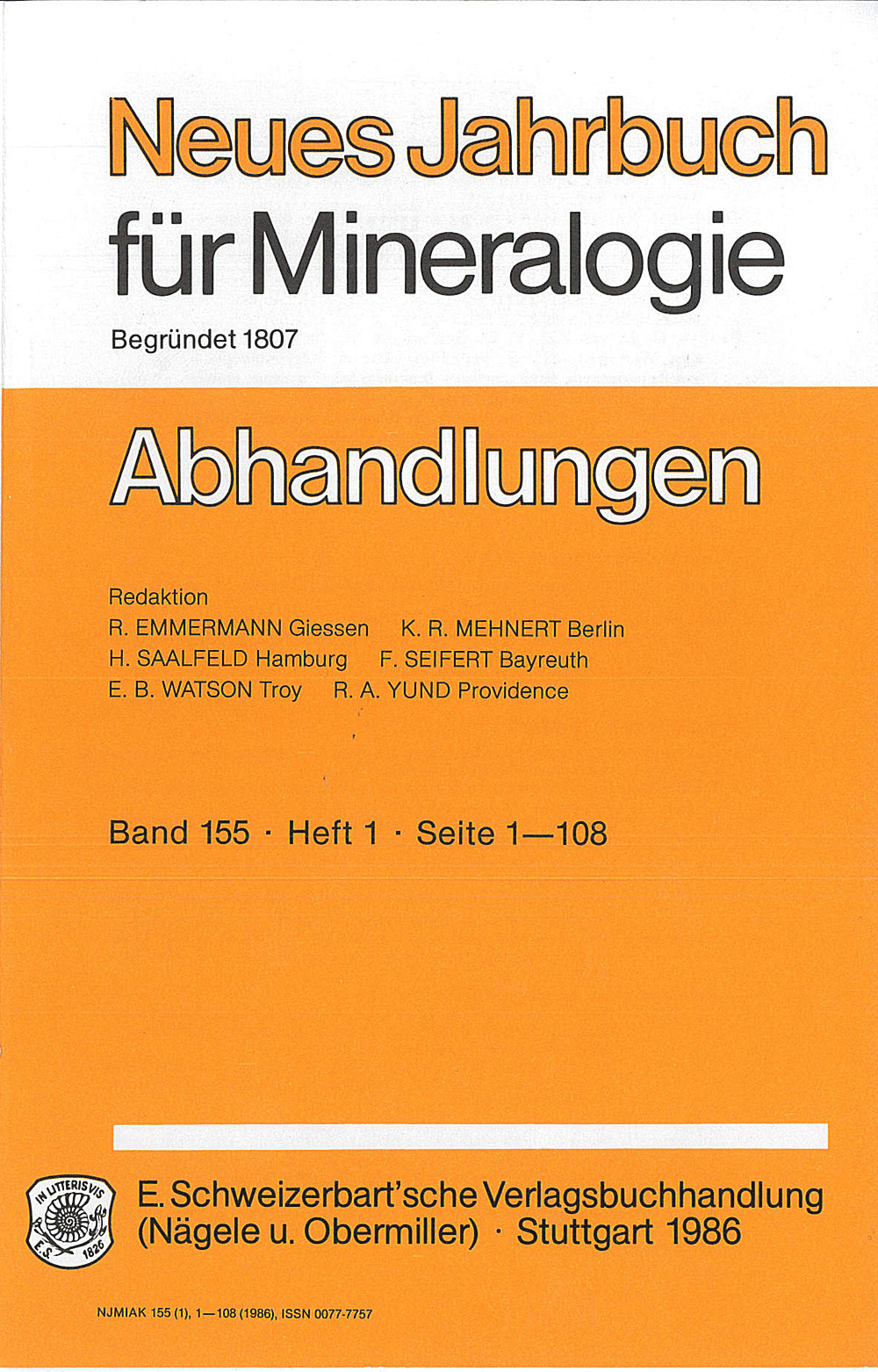 Cover image of: Neues Jahrbuch für Mineralogie - Abhandlungen Band 155 Heft 1