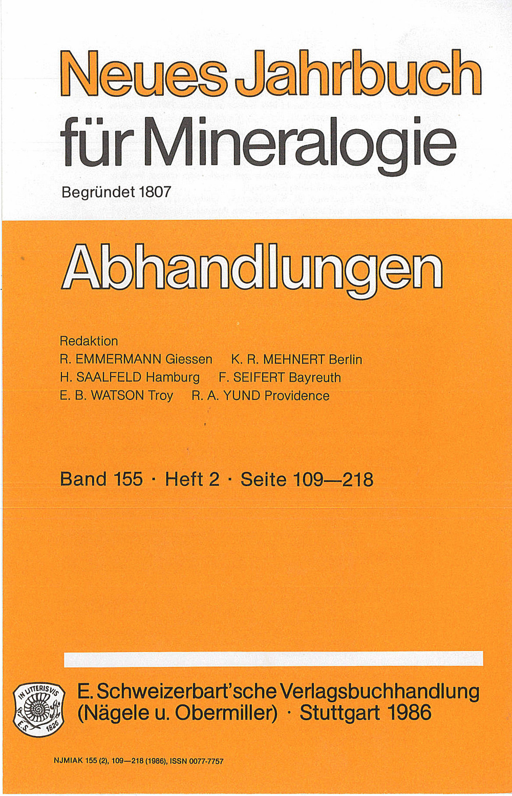 Cover image of: Neues Jahrbuch für Mineralogie - Abhandlungen Band 155 Heft 2
