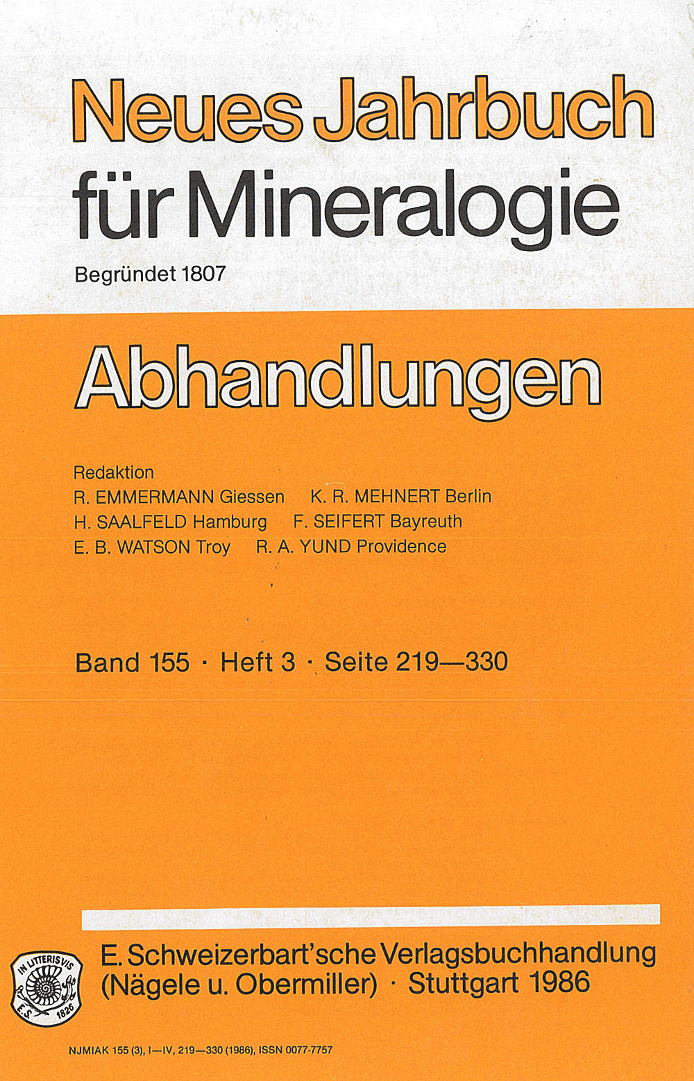 Cover image of: Neues Jahrbuch für Mineralogie - Abhandlungen Band 155 Heft 3