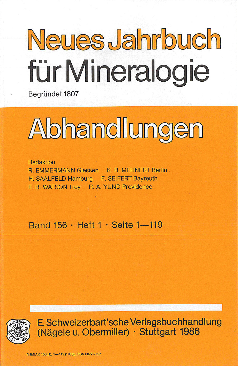 Cover image of: Neues Jahrbuch für Mineralogie - Abhandlungen Band 156 Heft 1
