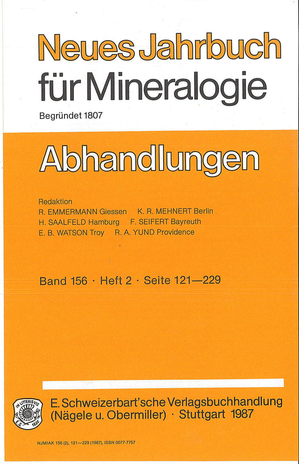 Cover image of: Neues Jahrbuch für Mineralogie - Abhandlungen Band 156 Heft 2