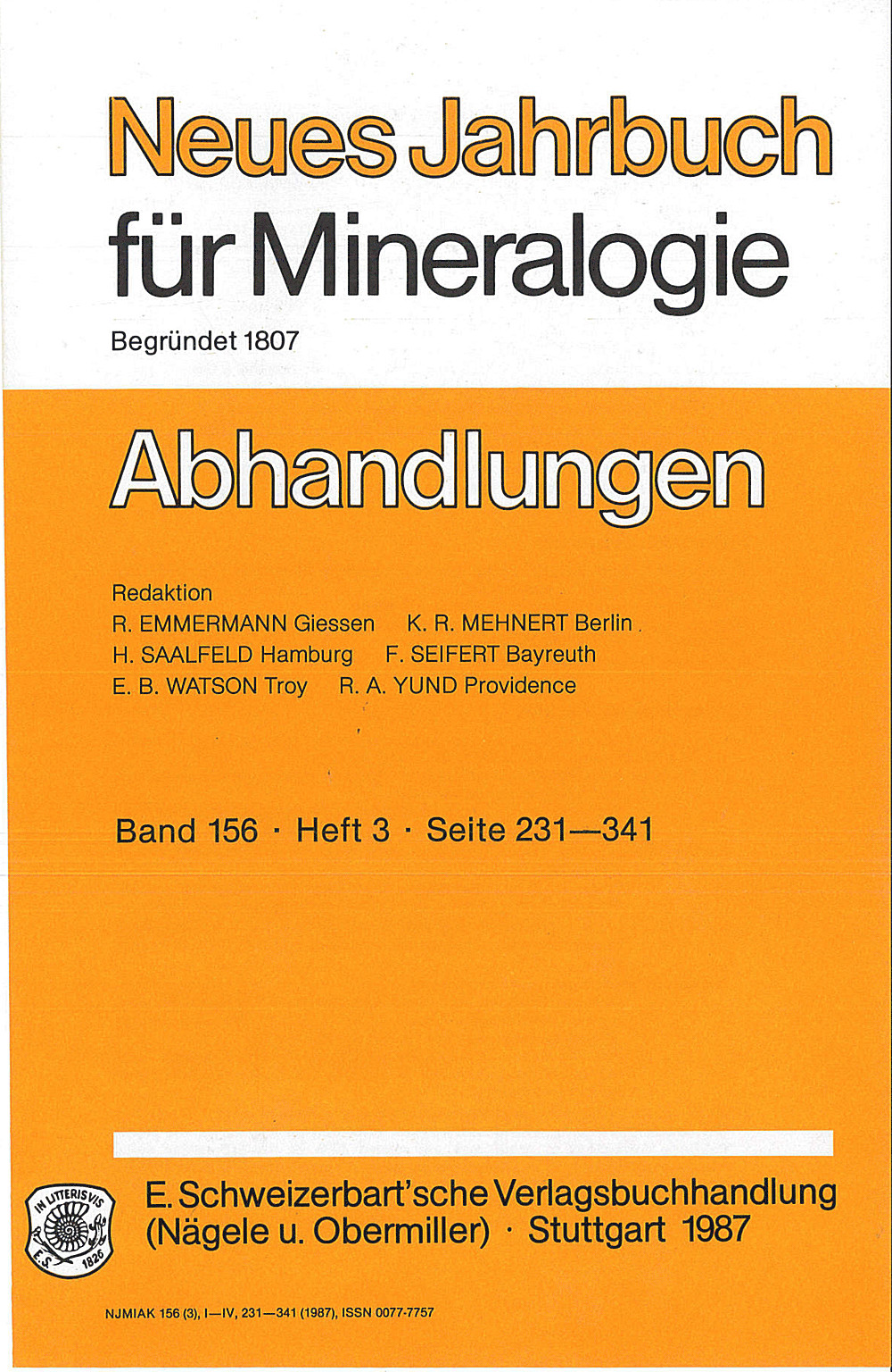 Cover image of: Neues Jahrbuch für Mineralogie - Abhandlungen Band 156 Heft 3