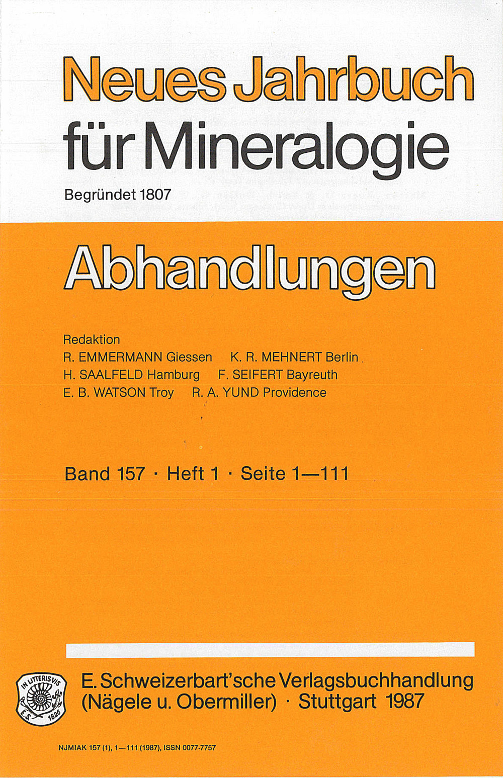 Cover image of: Neues Jahrbuch für Mineralogie - Abhandlungen Band 157 Heft 1