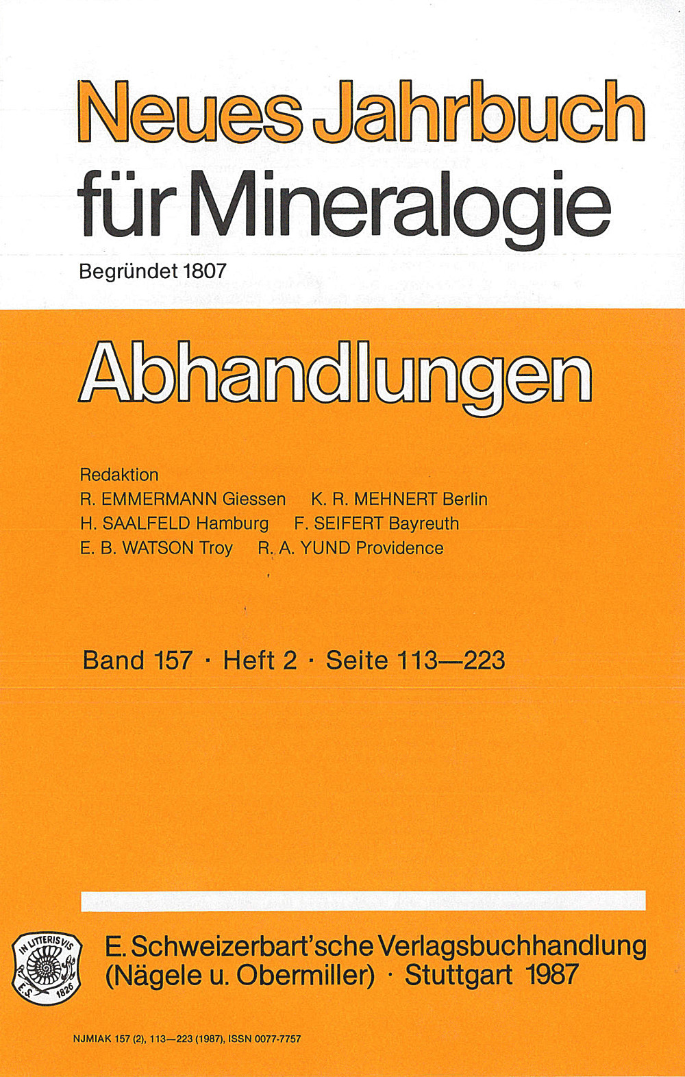 Cover image of: Neues Jahrbuch für Mineralogie - Abhandlungen Band 157 Heft 2