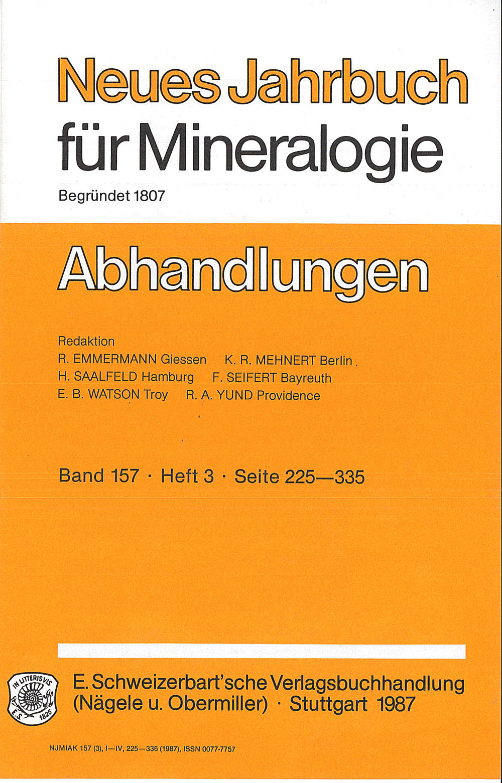Cover image of: Neues Jahrbuch für Mineralogie - Abhandlungen Band 157 Heft 3