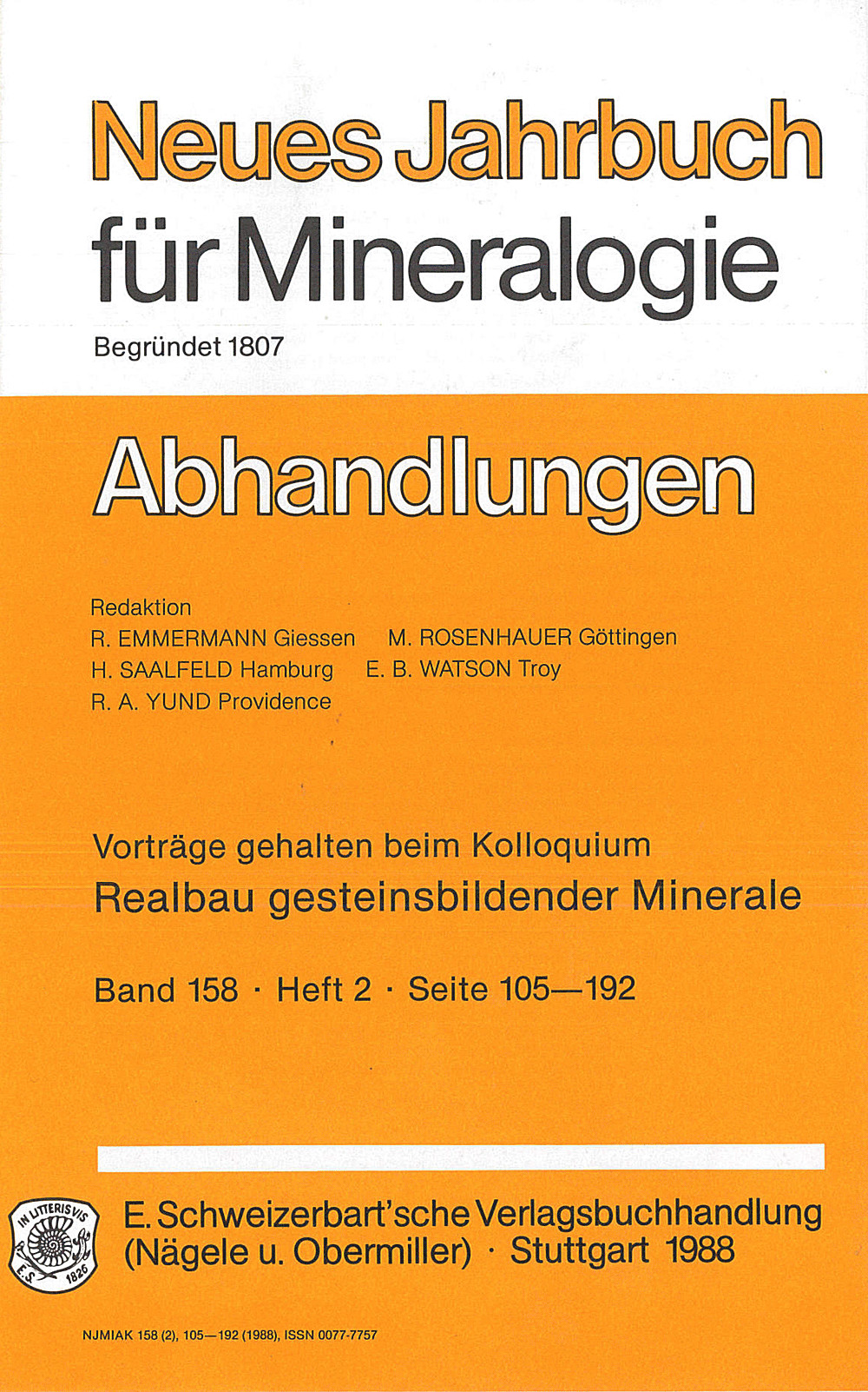 Cover image of: Vorträge gehalten Kolloquium 
Realbau gesteinsbildender Minerale