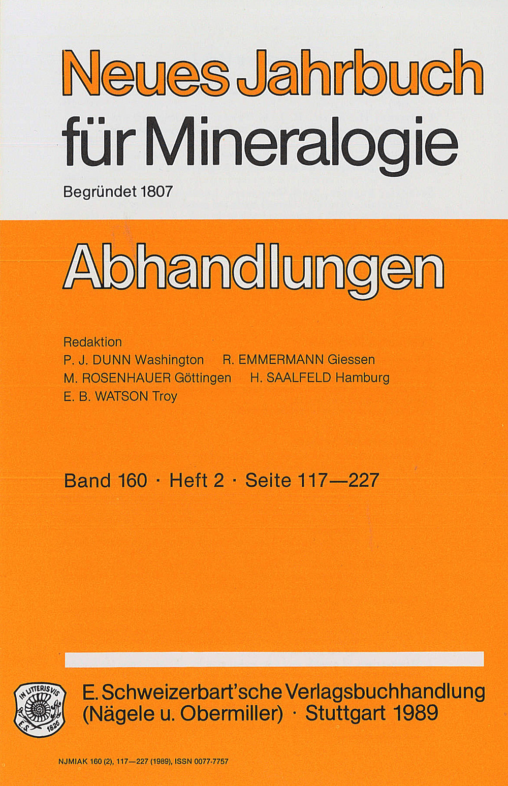 Cover image of: Neues Jahrbuch für Mineralogie - Abhandlungen Band 160 Heft 2