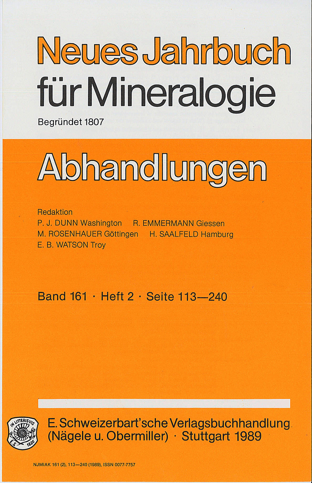 Umschlagbild des Buches: Neues Jahrbuch für Mineralogie - Abhandlungen Band 161 Heft 2