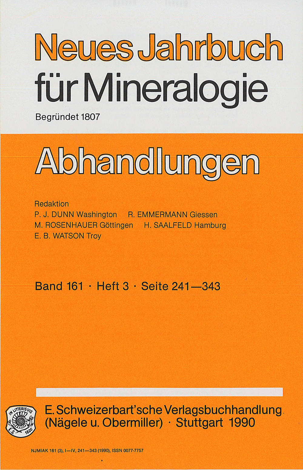 Umschlagbild des Buches: Neues Jahrbuch für Mineralogie - Abhandlungen Band 161 Heft 3