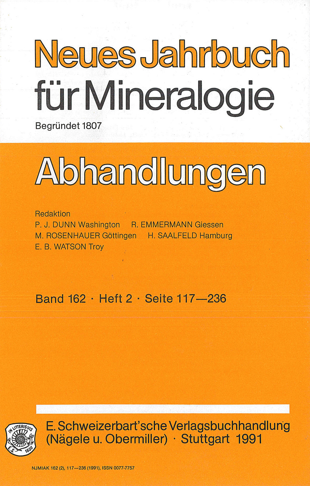 Cover image of: Neues Jahrbuch für Mineralogie - Abhandlungen Band 162 Heft 2