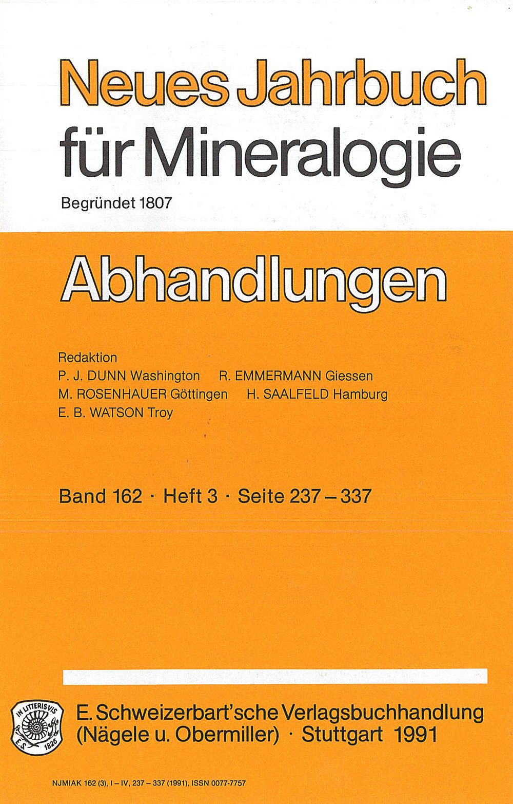 Cover image of: Neues Jahrbuch für Mineralogie - Abhandlungen Band 162 Heft 3