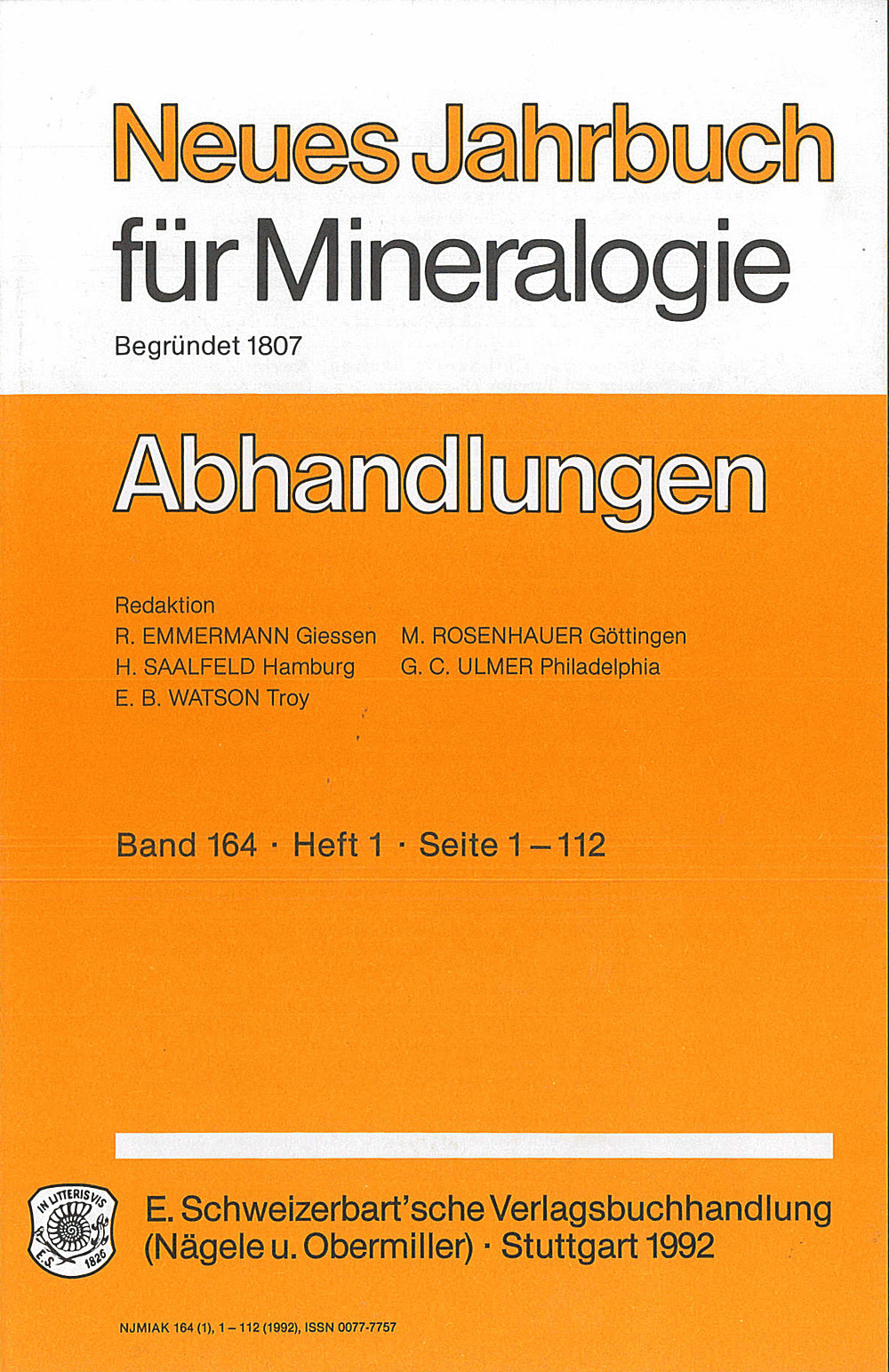 Cover image of: Neues Jahrbuch für Mineralogie - Abhandlungen Band 164 Heft 1